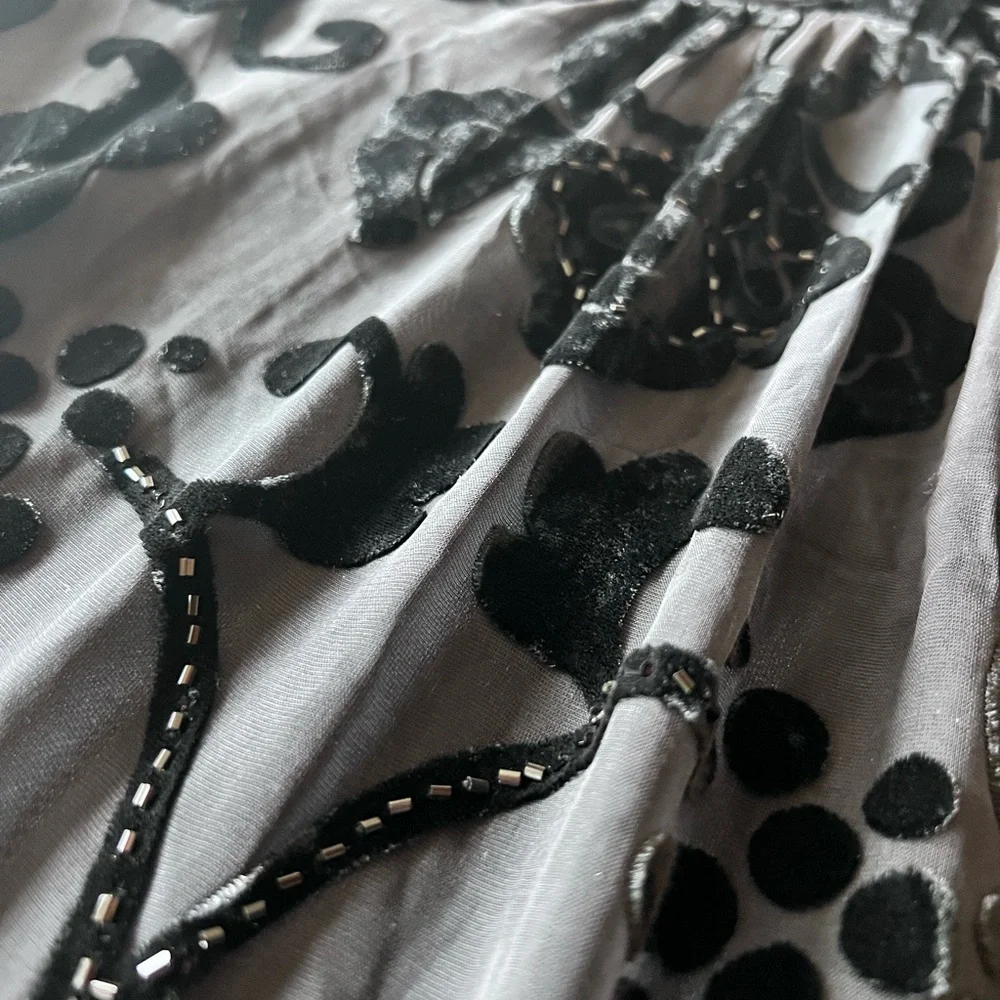 Hale Bob Black Silk Blend Velvet Burnout Floral Midi Dress | Size Medium